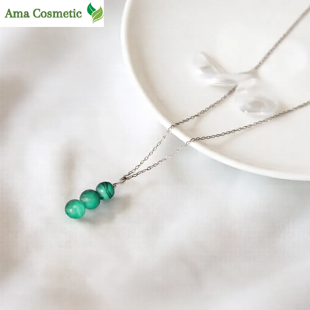 قلادة فضة إسترليني 925 بثلاثة أحجار ملاكيت طبيعية